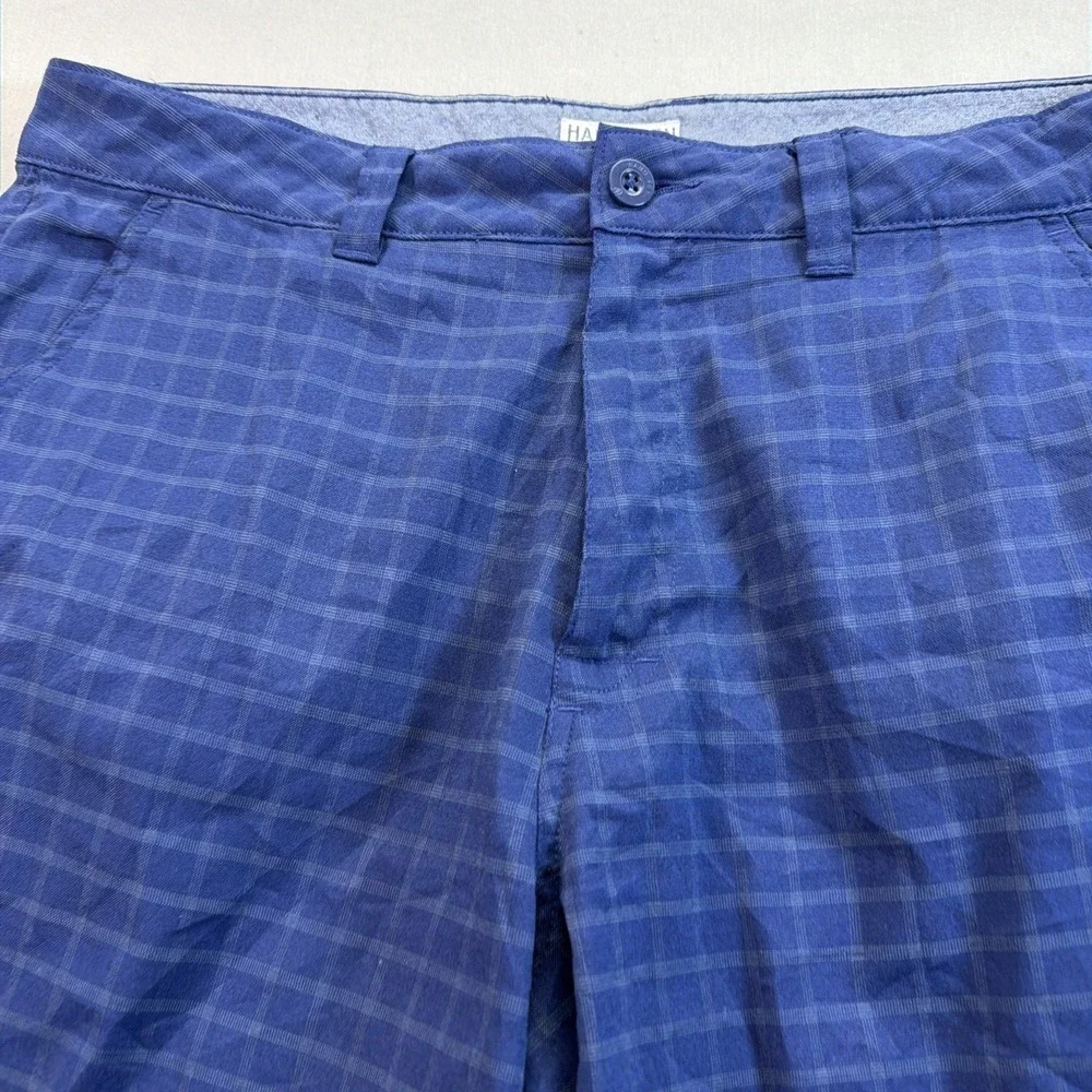 HANG TEN STRETCH WALK SHORTS MENS SIZE 36 NAVY PLAID CASUAL POCKETS